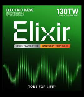 Elixir Nickel Plated Steel 5th Bass String Nanoweb Extra Long Scale, Taperwound Light B (.130)