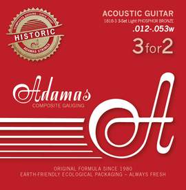 Adamas Strings for Acoustic Guitar Adamas Phosphor Bronze Historic Reissue Set of 3 Light .012