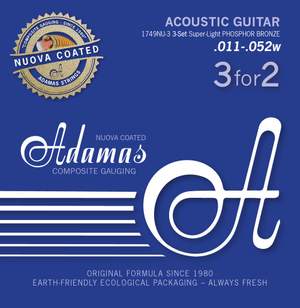 Adamas Strings for Acoustic Guitar Nuova phosphor bronze coated set (3) Set of 3 Super-Light .011