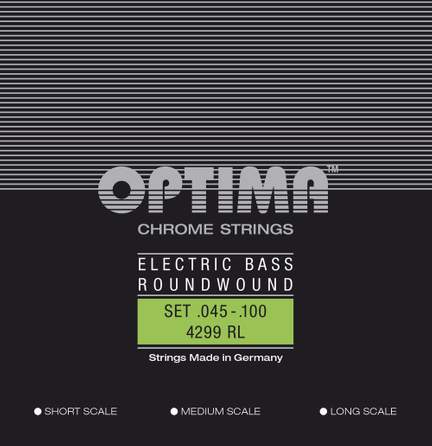 Optima E-Bass Strings Chrome Strings. Round Wound Medium Scale Set 4-string reg-light