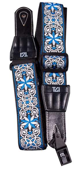 TGI Guitar Strap Woven Cotton Persian Stitch - Blue & White