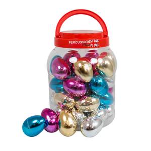 Percussion Plus tub of 40 egg shakers in mixed metallic colours