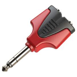 Roxtone deluxe splitter – 6.35mm stereo plug to 2 x 3.5mm stereo sockets