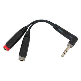 Roxtone splitter cable – 6.35mm stereo right angle plug to 2 x 6.35mm stereo sockets