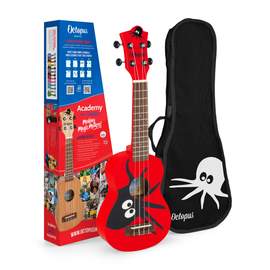 Octopus Academy graphic soprano ukulele - Red with Octopus design