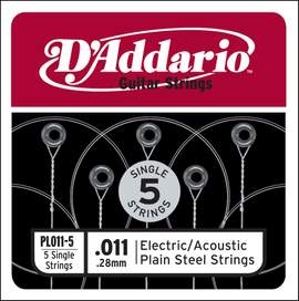 D'Addario PL011-5 Plain Steel Guitar Single String, .011 5-pack