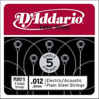 D'Addario PL012-5 Plain Steel Guitar Single String, .012 5-pack