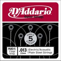 D'Addario PL013-5 Plain Steel Guitar Single String, .013 5-pack