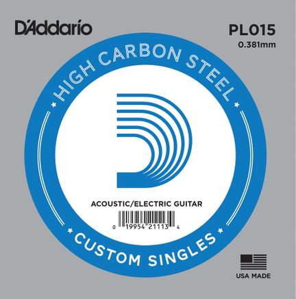 D'Addario PL015 Plain Steel Guitar Single String, .015