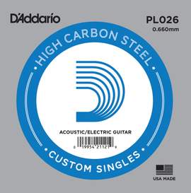 D'Addario PL026 Plain Steel Guitar Single String, .026