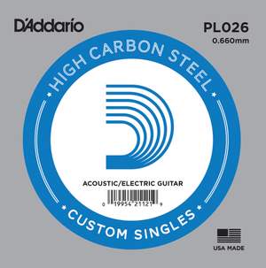 D'Addario PL026 Plain Steel Guitar Single String, .026