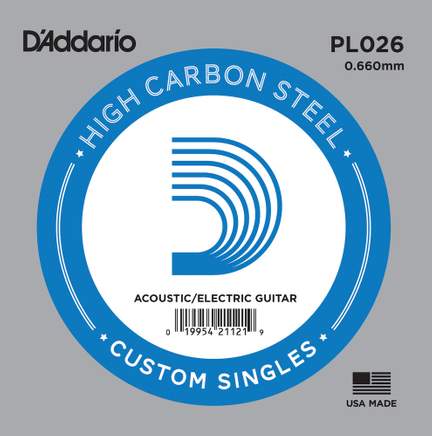 D'Addario PL026 Plain Steel Guitar Single String, .026