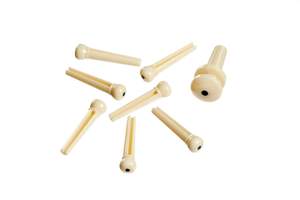 D'Addario Injected Molded Bridge Pins with End Pin, Set of 7, Ivory with Ebony Dot