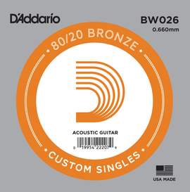 D'Addario BW026 Bronze Wound Acoustic Guitar Single String, .026