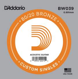 D'Addario BW039 Bronze Wound Acoustic Guitar Single String, .039