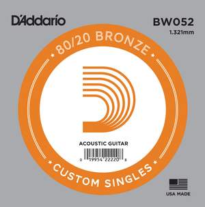 D'Addario BW052 Bronze Wound Acoustic Guitar Single String, .052