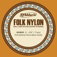 D'Addario BEB028 Folk Nylon Guitar Single String, Black Nylon, Ball End, .028
