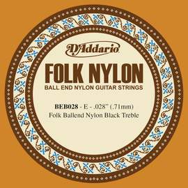 D'Addario BEB028 Folk Nylon Guitar Single String, Black Nylon, Ball End, .028