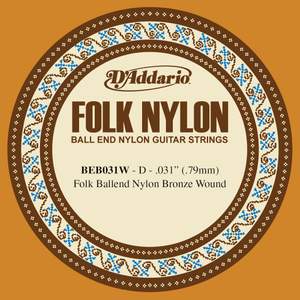 D'Addario BEB031W Folk Nylon Guitar Single String, Bronze Wound, Ball End, .031