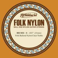 D'Addario BEC032 Folk Nylon Guitar Single String, Clear Nylon, Ball End, .032