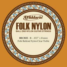 D'Addario BEC032 Folk Nylon Guitar Single String, Clear Nylon, Ball End, .032