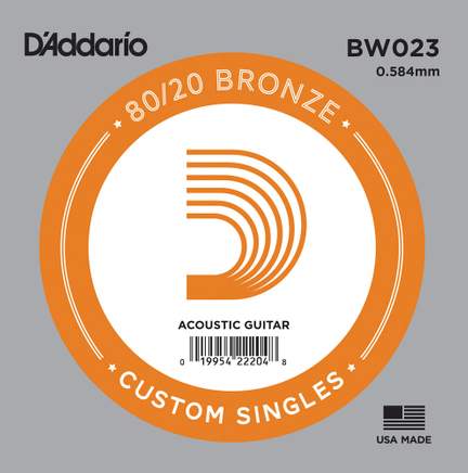 D'Addario BW023 Bronze Wound Acoustic Guitar Single String, .023