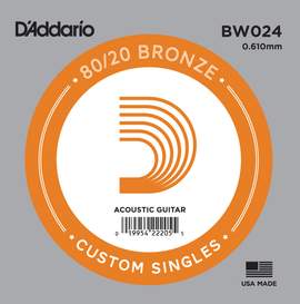 D'Addario BW024 Bronze Wound Acoustic Guitar Single String, .024