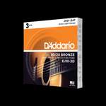 D'Addario EJ10-3D Bronze Acoustic Guitar Strings, Extra Light, 10-47, 3 Sets Product Image