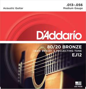 D'Addario EJ12 80/12 Bronze Acoustic Guitar Strings, Medium, 13-56