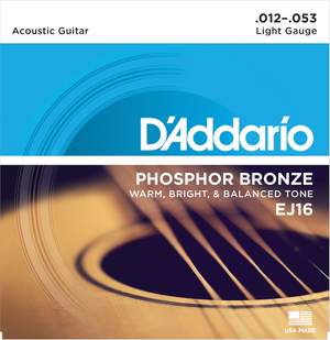 D'Addario EJ16 Phosphor Bronze Acoustic Guitar Strings, Light, 12-53 Product Image