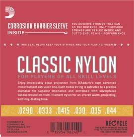 D'Addario EJ27N 3/4 Student Nylon Fractional Classical Guitar Strings, Normal Tension
