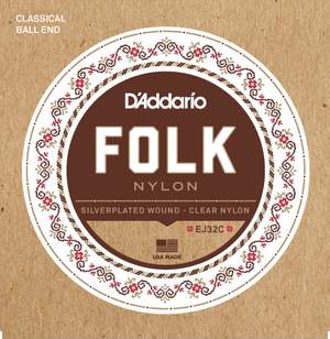 D'Addario EJ32C Folk Nylon Guitar Strings, Ball End, Silver Wound/Clear Nylon Trebles