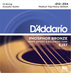 D'Addario EJ37 12-String Phosphor Bronze Acoustic Guitar Strings, Medium Top/Heavy Bottom, 12-54
