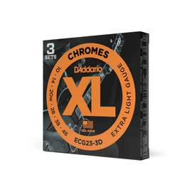 D'Addario ECG23 Chromes Flat Wound Electric Guitar Strings, Extra Light, 10-48, 3 Sets