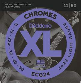 D'Addario ECG24 Chromes Flat Wound Electric Guitar Strings, Jazz Light, 11-50 
