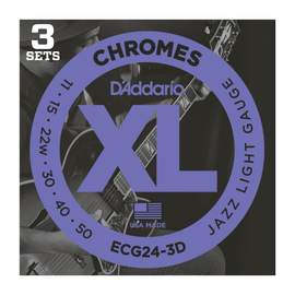D'Addario ECG24-3D Chromes Flat Wound Electric Guitar Strings, Jazz Light, 11-50, 3 Sets