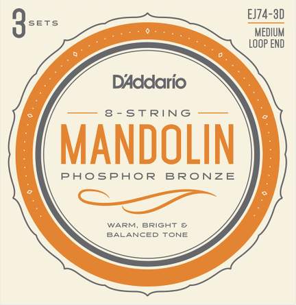 D'Addario EJ74-3D Mandolin Strings, Phosphor Bronze, Medium, 11-40, 3 Sets