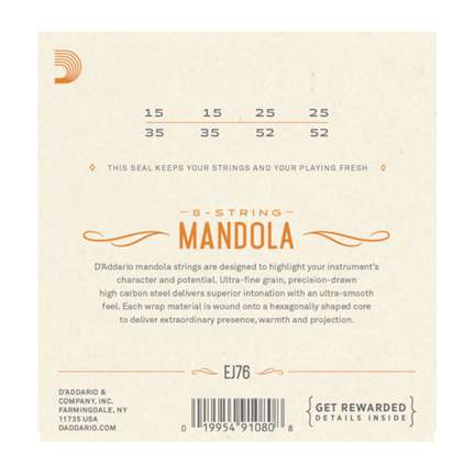 D'Addario EJ76 Phosphor Bronze Mandola Strings, Medium, 15-52
