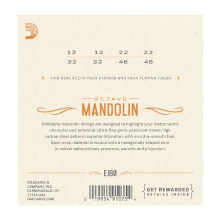 D'Addario EJ80 Phosphor Bronze Octave Mandolin Strings, Medium, 12-46
