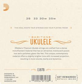 D'Addario EJ87B Titanium Ukulele Strings, Baritone