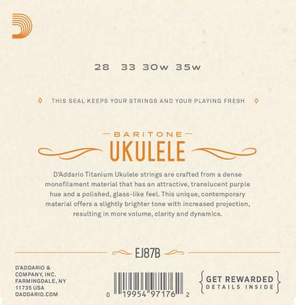 D'Addario EJ87B Titanium Ukulele Strings, Baritone