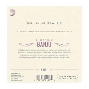D'Addario EJ60+ 5-String Banjo Strings, Nickel, Light Plus, 9.5-20