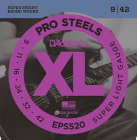 D'Addario EPS520 ProSteels Electric Guitar Strings, Super Light, 09-42 
