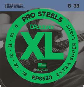 D'Addario EPS530 ProSteels Electric Guitar Strings, Extra-Super Light, 08-38 