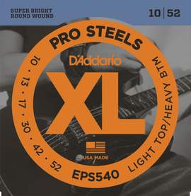 D'Addario EPS540 ProSteels Electric Guitar Strings, Light Top/Heavy Bottom, 10-52 