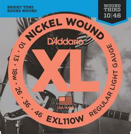 D'Addario EXL110W Nickel Wound Electric Guitar Strings, Regular Light, Wound 3rd, 10-46 