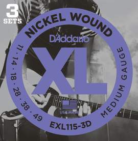 D'Addario EXL115-3D Nickel Wound Electric Guitar Strings, 3 Sets, Medium/Blues-Jazz Rock, 11-49, 3 Sets 