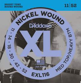 D'Addario EXL116 Nickel Wound Electric Guitar Strings, Medium Top/Heavy Bottom, 11-52 