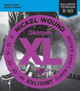 D'Addario EXL120BT Nickel Wound Electric Guitar Strings, Balanced Tension Super Light, 09-40 