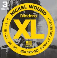 D'Addario EXL125-3D Nickel Wound Electric Guitar Strings, Super Light Top/Regular Bottom, 09-46, 3 Sets